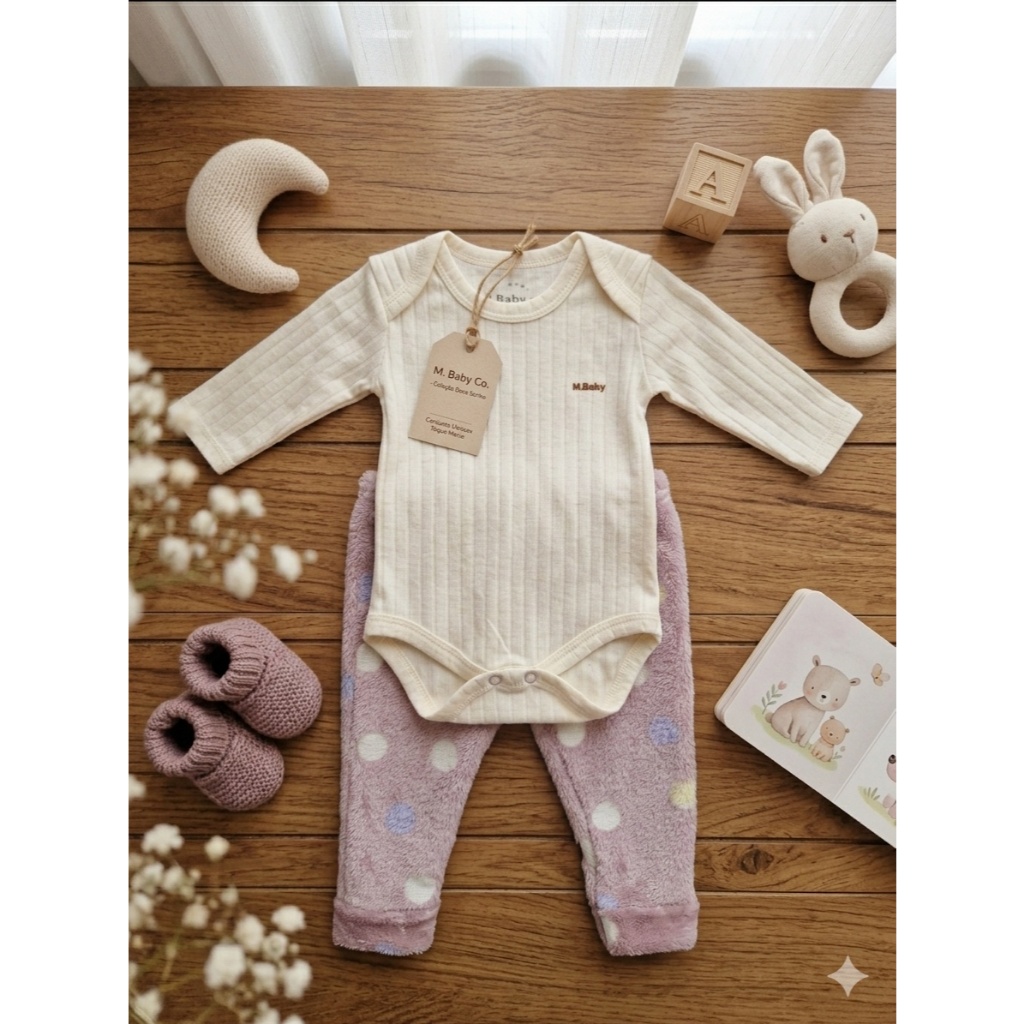 Conjunto Body e Calça Bebê Plush Peluciada Quentinha para o Inverno Tamanho M