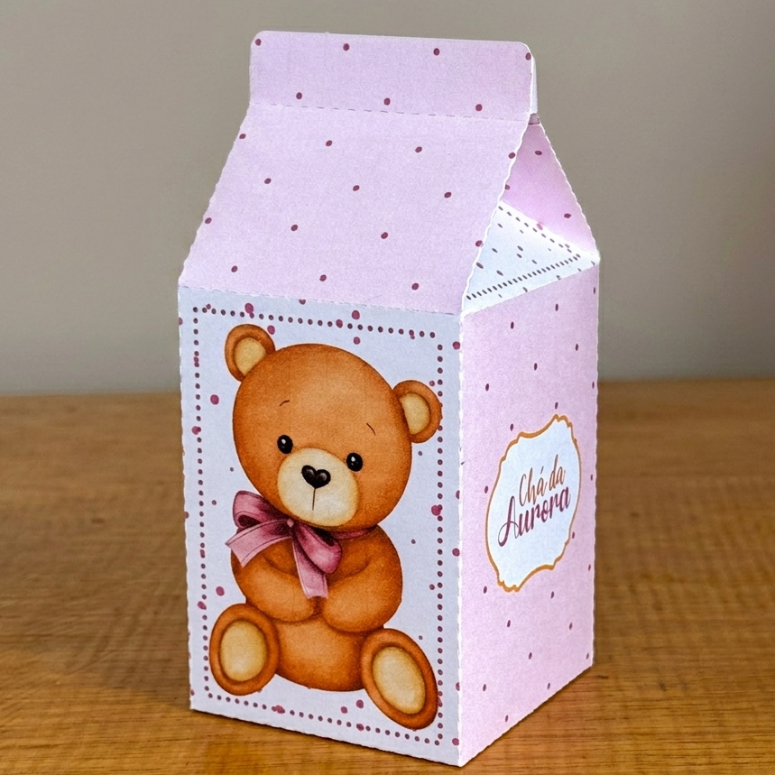 Lembrancinha Chá de Bebê Menina Ursinho | Caixa Milk com Nome | Kit Personalizado Envio Rápido