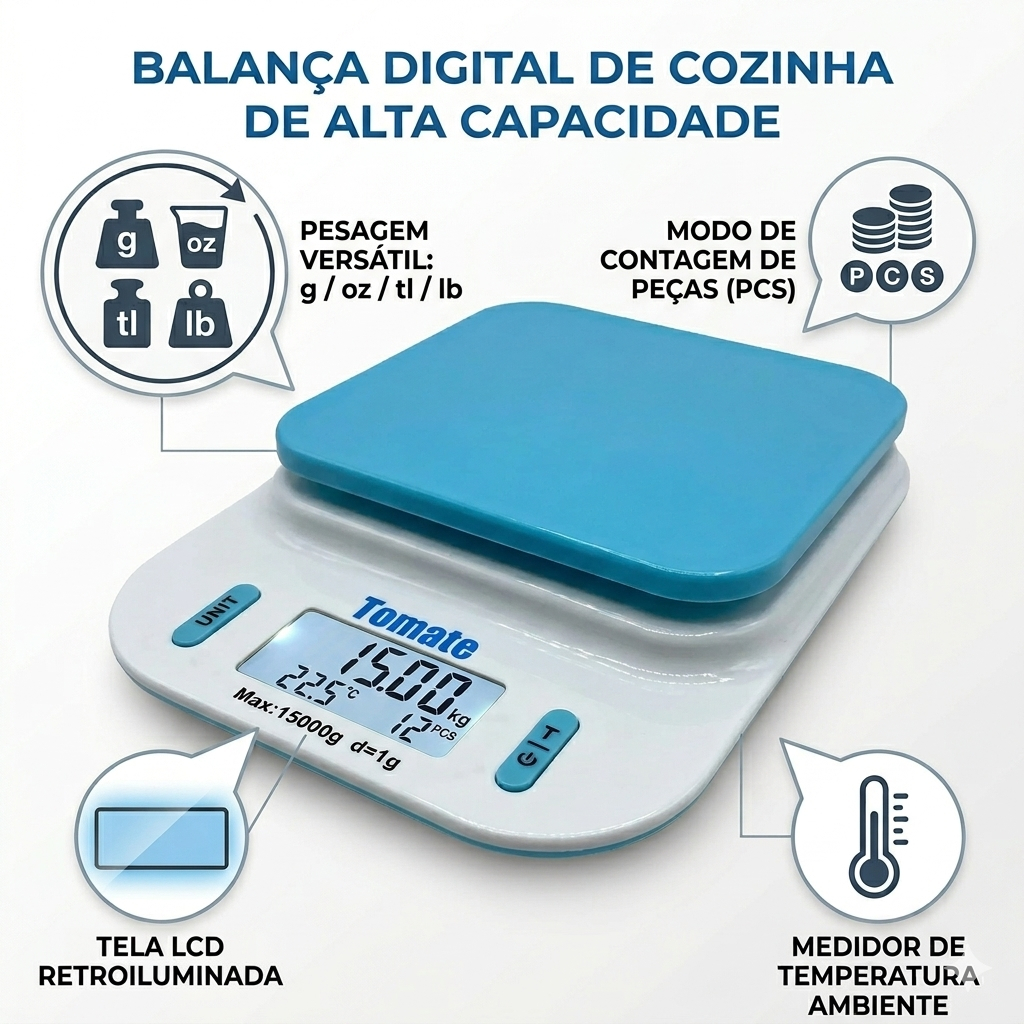 Balança Digital Portátil 15Kg SF-440 Cozinha Alta Precisão LCD Função Tara
