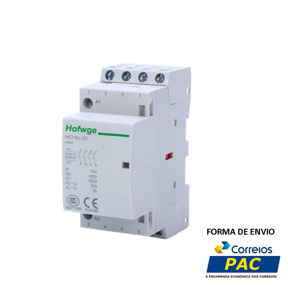 Contator HCH8s-25, 4P, 25A, 2Na2Nf Contator Para Transferencia Rede/solar 220v 60hz