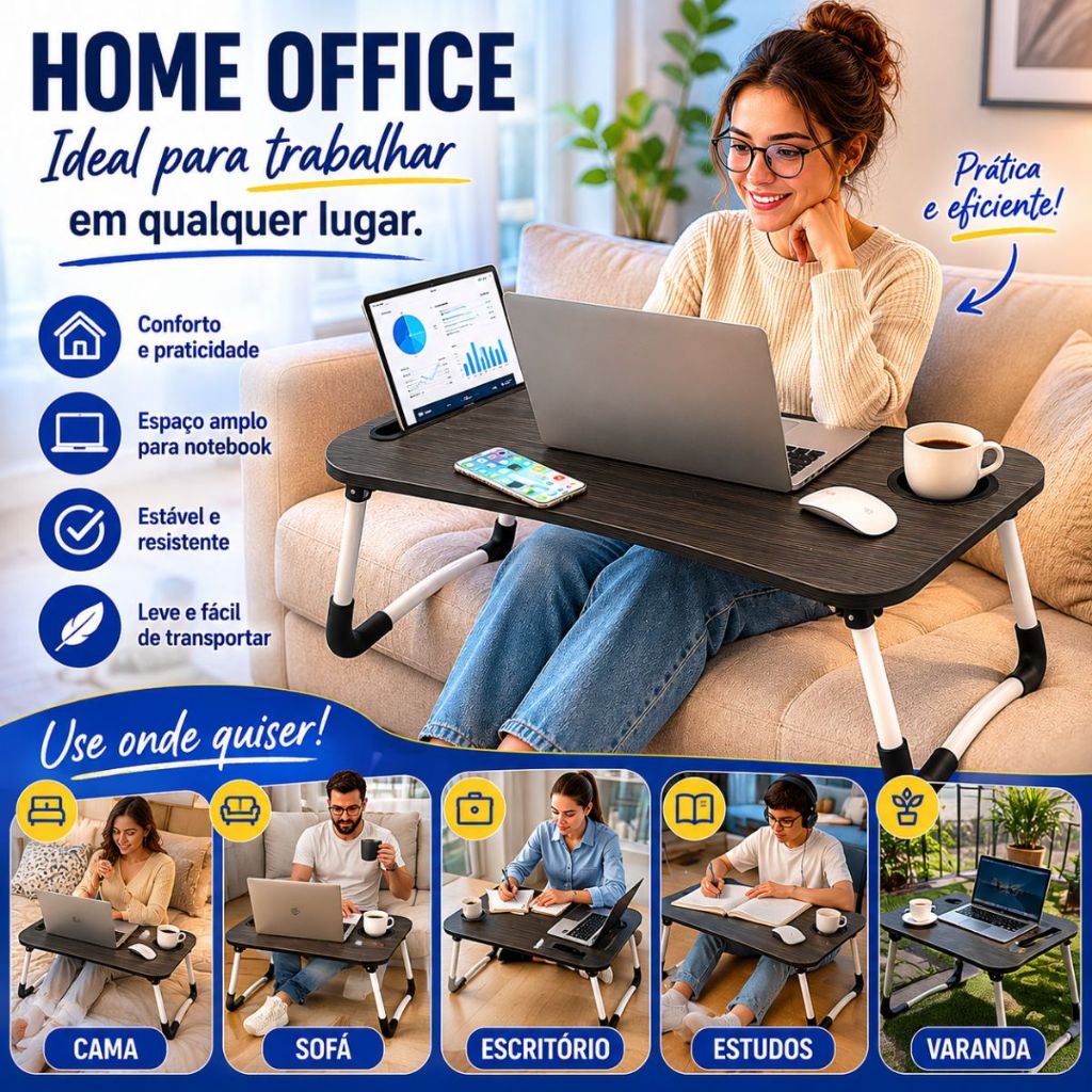 Mesa Portátil Dobrável Para Notebook Home Office Estudo Refeição Cama Mesa Laptop