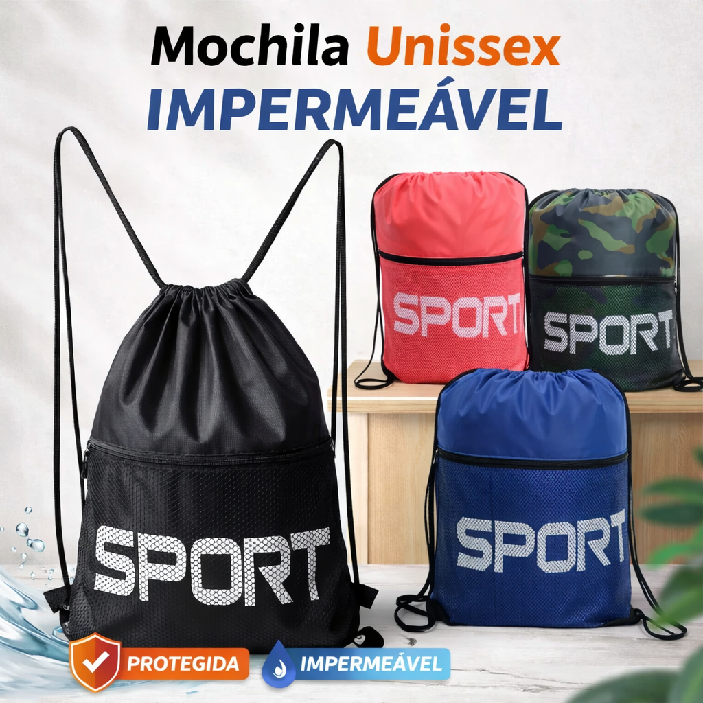 Bolsa Mochila Saco Impermeável Sport Cordão – Preto, Camuflado, Azul e Rosa