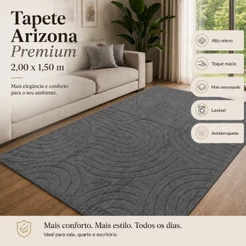 Tapete Sala 2,00x1,50 Alto Relevo Moderno Premium Macio Antiderrapante Quarto Decorativo Cinza