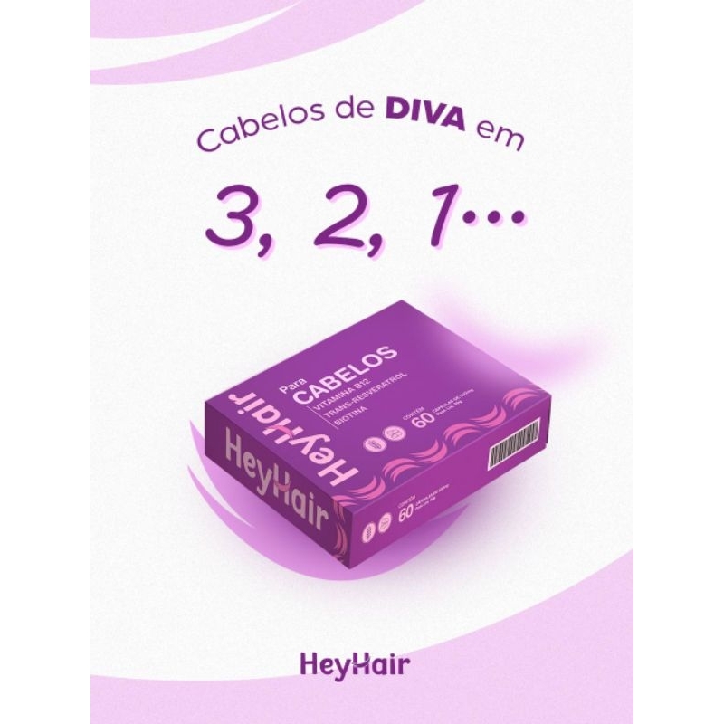 HeyHair Suplemento Cabelos Pele Unhas 60 Cápsulas – Biotina Vitamina B12 Resveratrol – Fortalecimento Crescimento