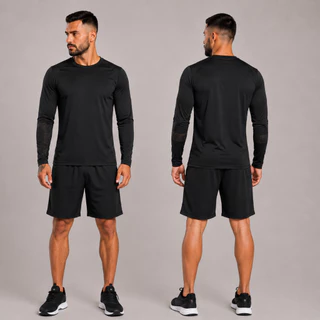 Kit Short Preto + Camiseta Masculina Manga Longa Treino