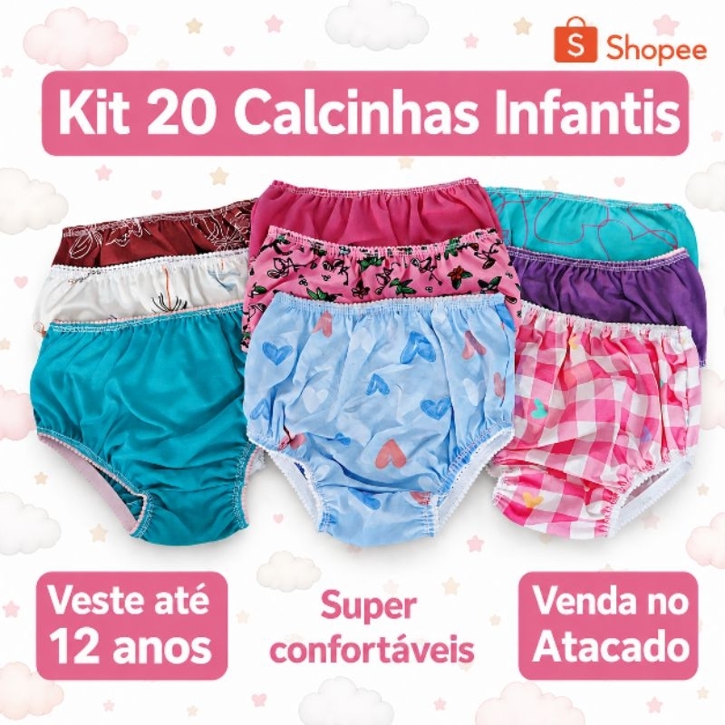 kit 20 calcinhas infantis algodão