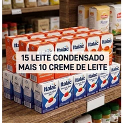 Kit 15 Leite Condensado mais 10 Creme de Leite Italac Para Bolos e Receitas