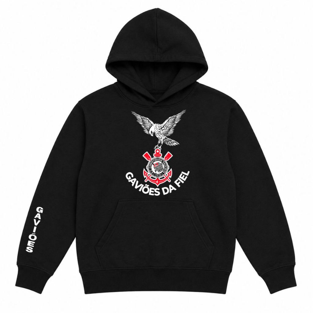 Moletom Premium Gaviões da Fiel Unissex Blusa de Frio Agasalho com Capuz Peluciado Corinthians
