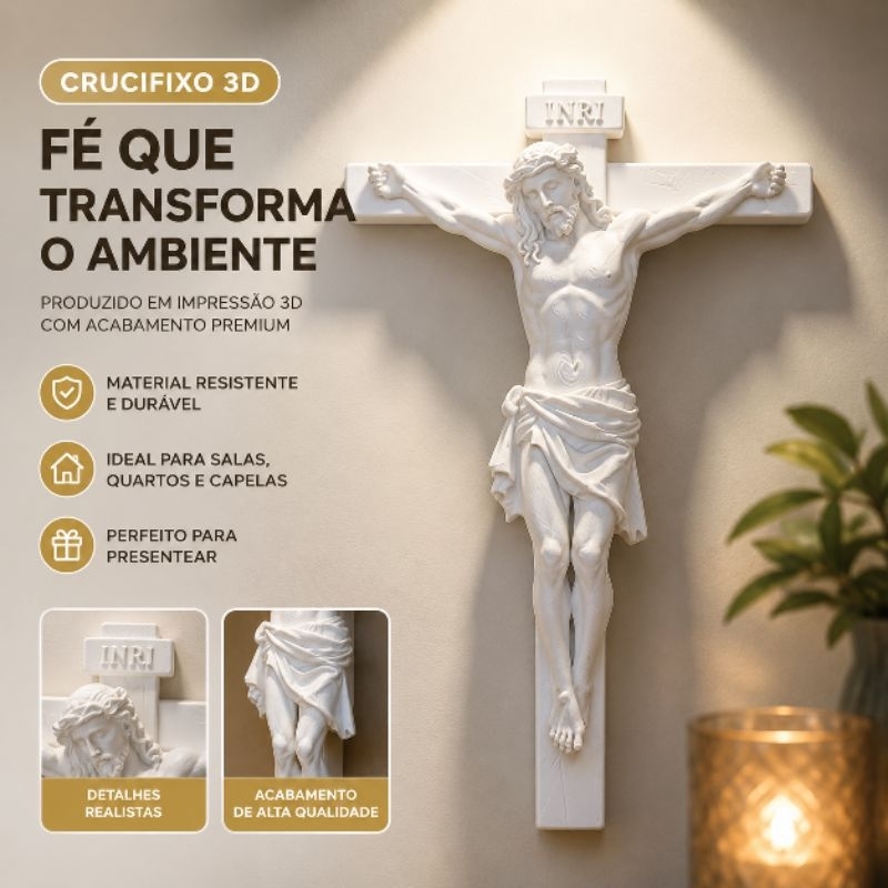 Crucifixo Jesus Cristo 20cm Cruz De Parede Mesa Estatua Escultura Religiosa Catolica Altar Presente Decoracao 3D