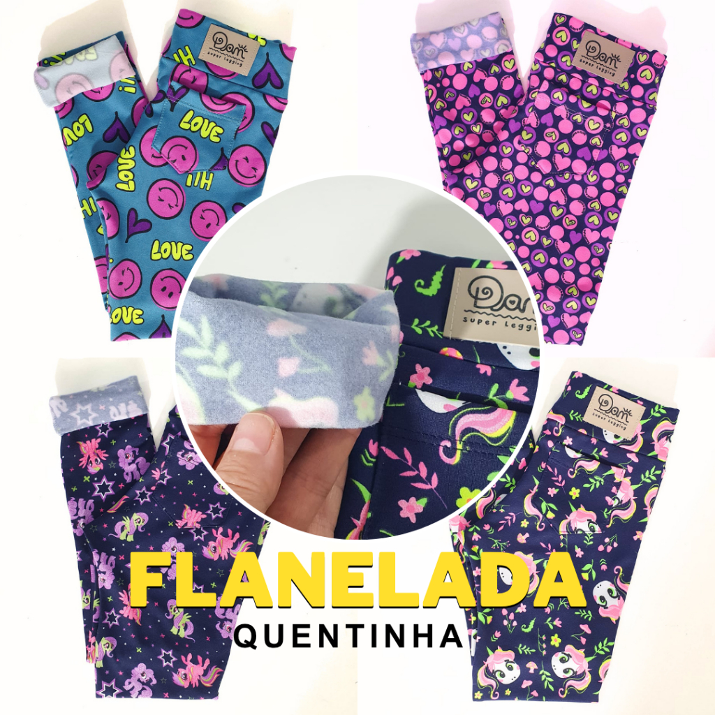 Legging infantil Flanelada calça quentinha suplex macio roupa menina escolar peluciada e dias frios