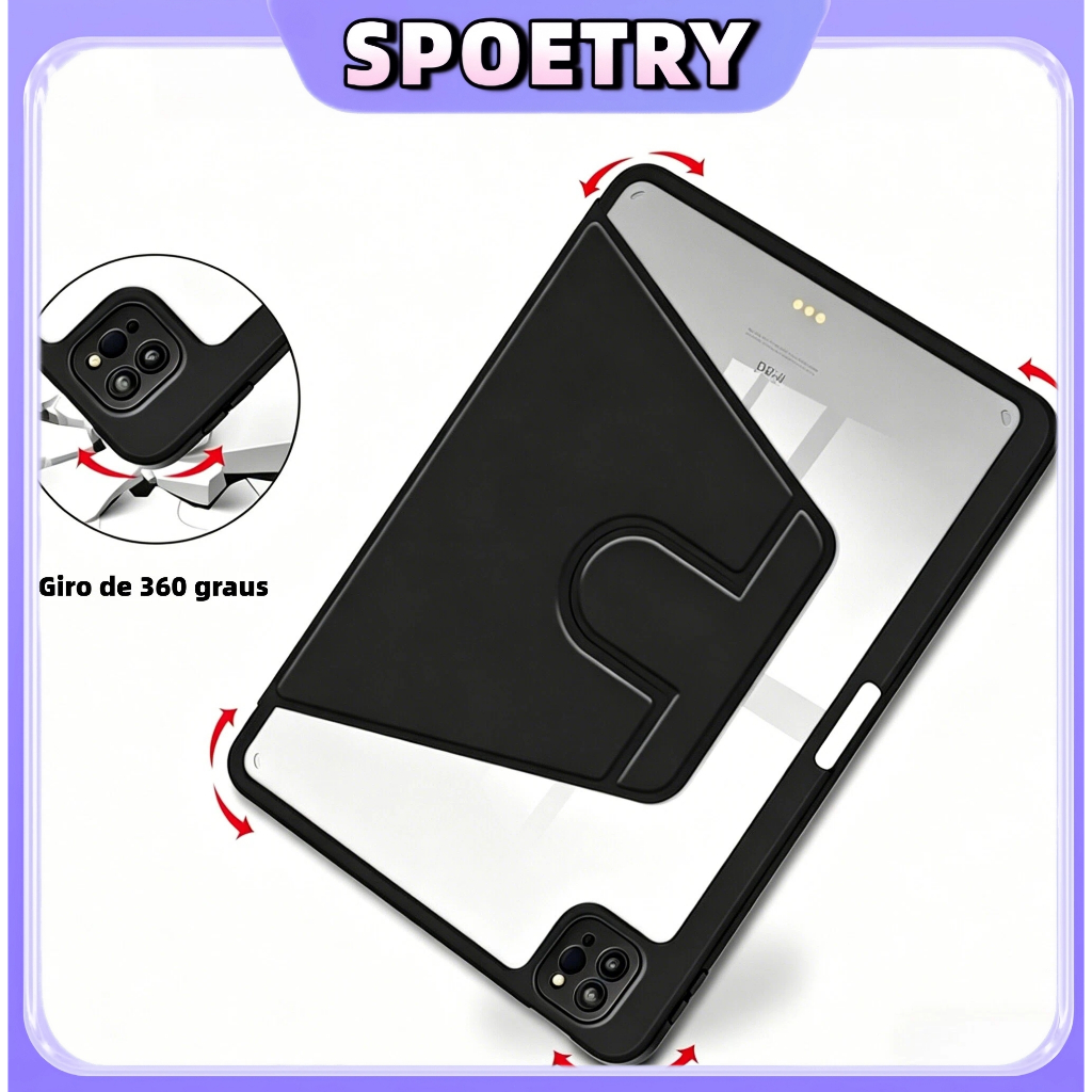 Capa rotação de 360 graus de Acrílico com suporte do lápis iPad 10 7 8 AIR 11 5 4 3 PRO 11 A16 M2 M3