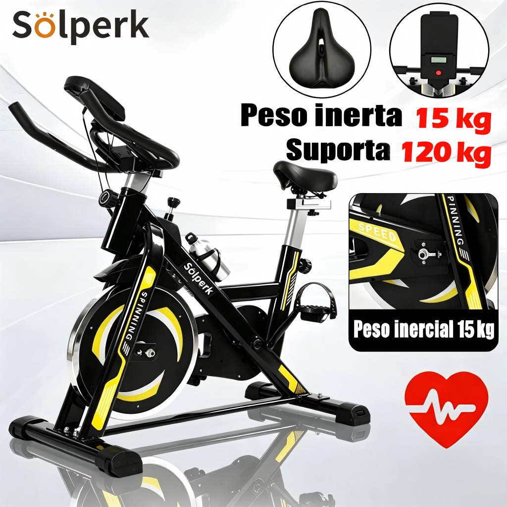 Solperk Bicicleta Spinning Ergométrica Profissional Silenciosa Suporta até 120kg Academia em Casa