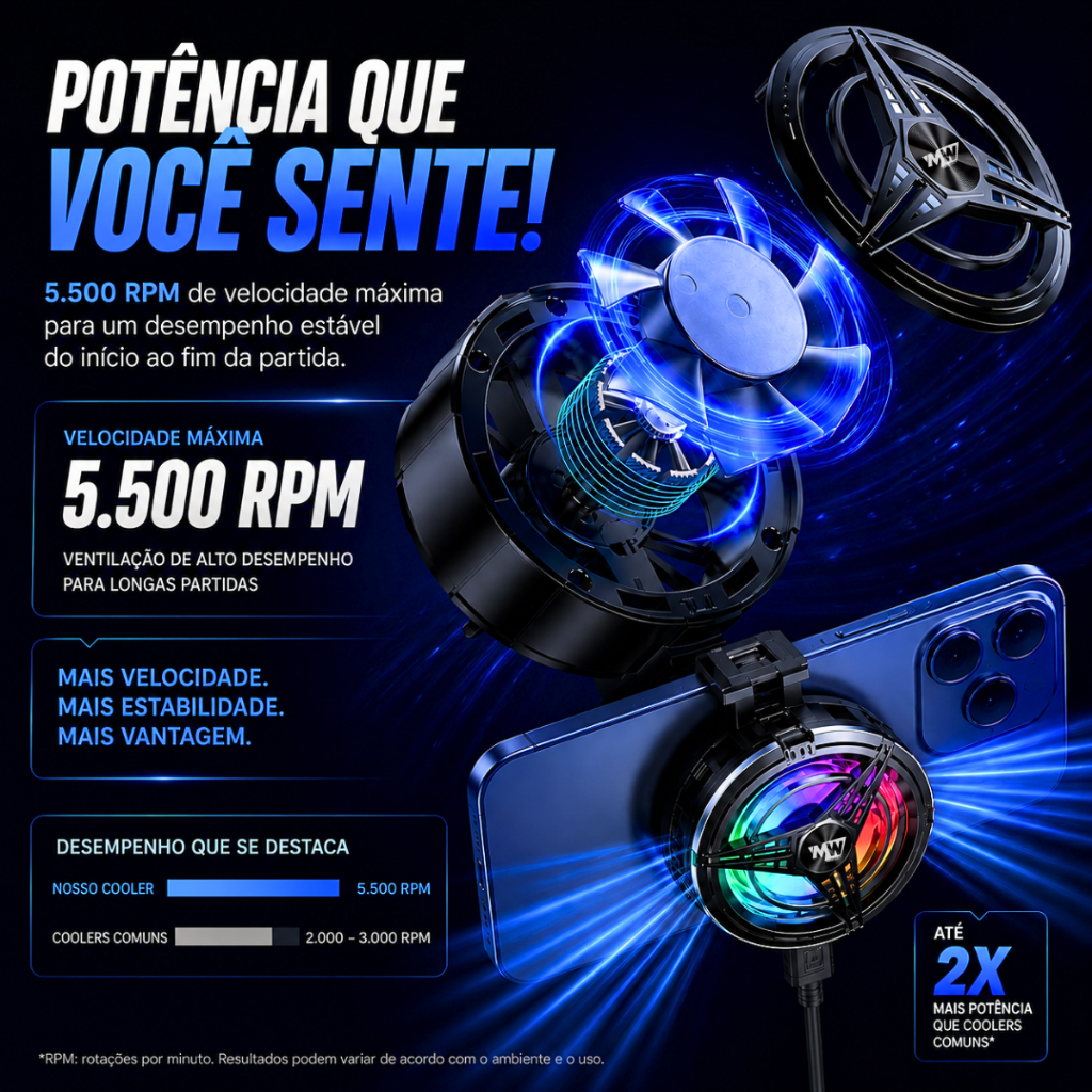 Detalhes do Cooler celular Gamer RGB MW11 5.500RPM + Luvinha de dedo ou Sem luva jogar free fire