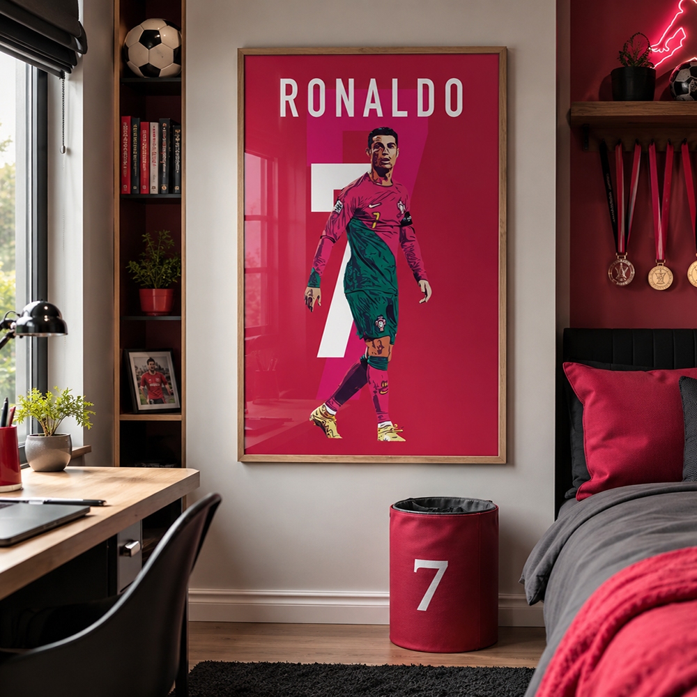 Quadro Cristiano Ronaldo CR7 Decorativo Futebol Com Moldura Para Quarto Sala
