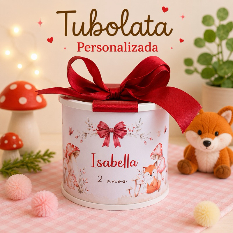 KIT TUBOLATA PERSONALIZADA BOSQUE 5x6 - LEMBRANCINHA - CHÁ DE BEBÊ - MATERNIDADE - FESTA - CHÁ REVELAÇÃO