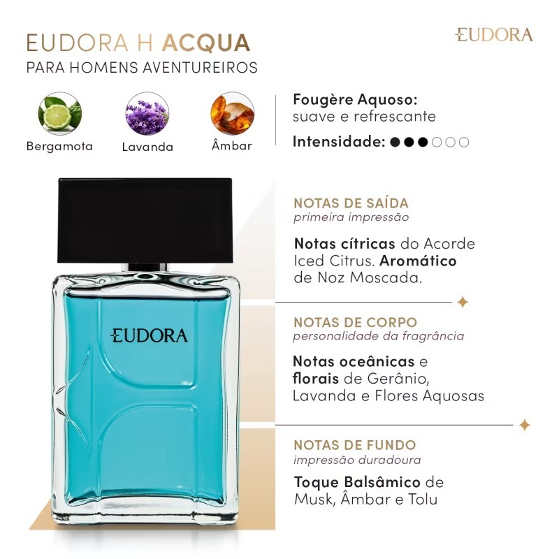 Perfume Eudora H Acqua Colônia 100ml perfume ideal para academia escola faculdade