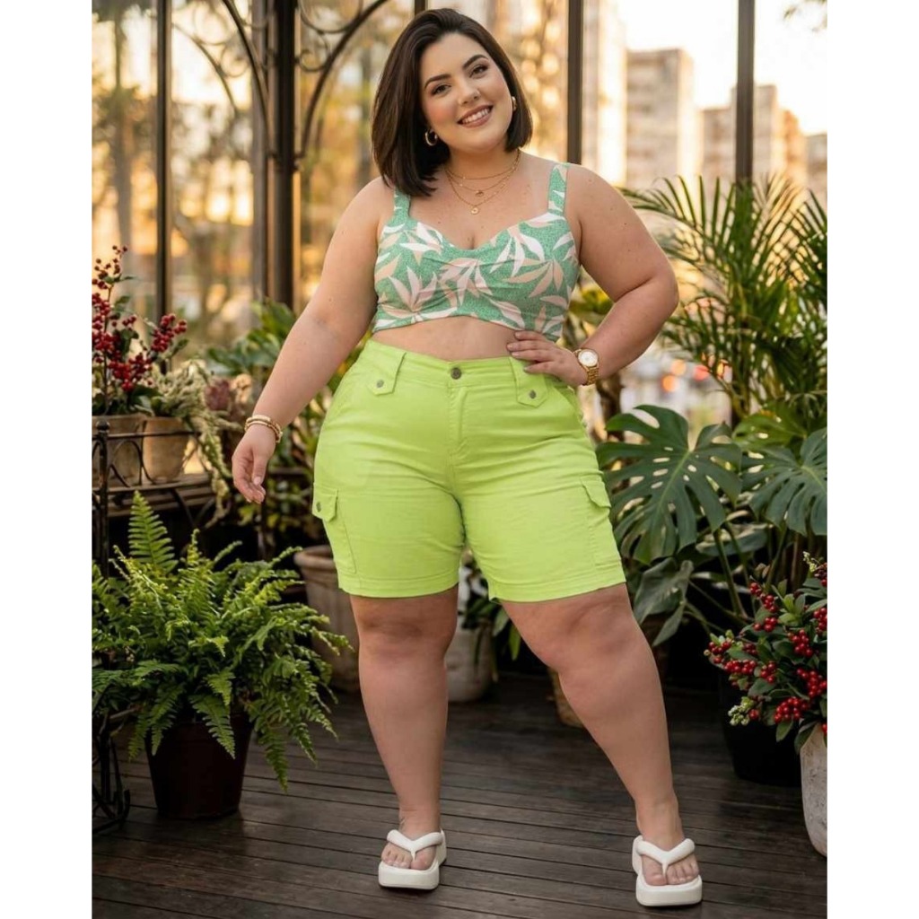 Bermuda Cargo Rafaela Verde Jeans Plus Size / Conforto e Estilo