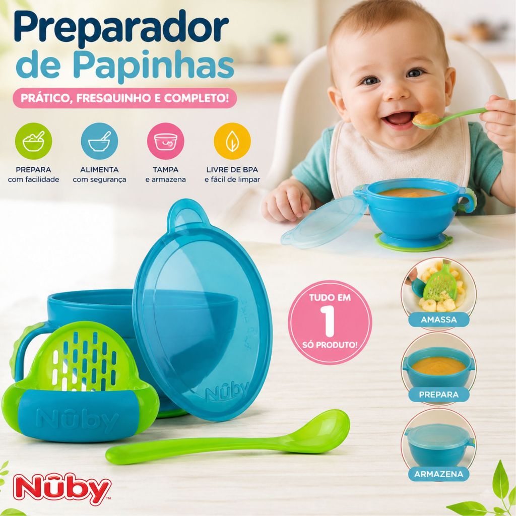 Preparador de Papinhas Garden Fresh com Bowl, Tampa e Colher Introdução Alimentar Bebê
