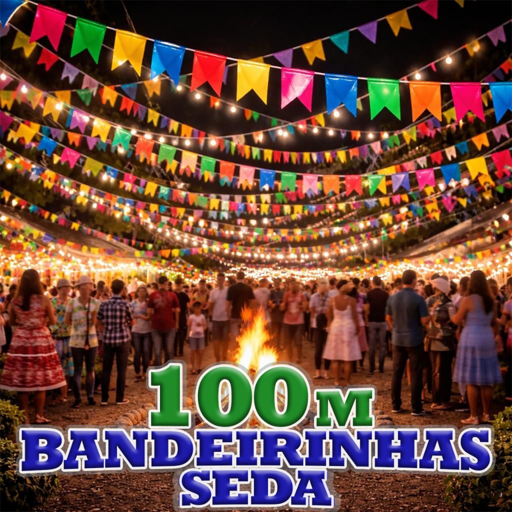 Kit 100 Metros Bandeirinhas Festa Junina Papel Seda Decoração Bandeirola Junina São João Arraial