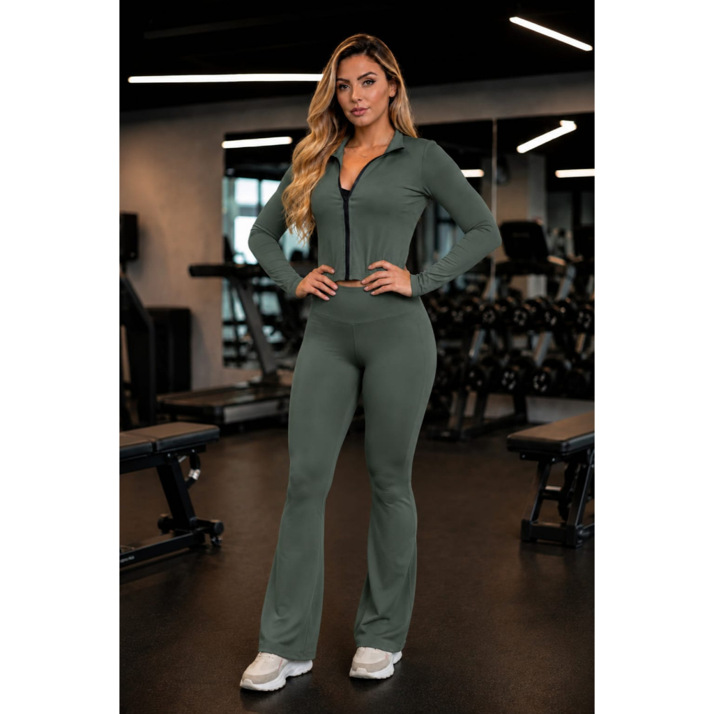 Legging Flare Verde Feminina Poliamida Academia Fitness Sem Transparência LG445