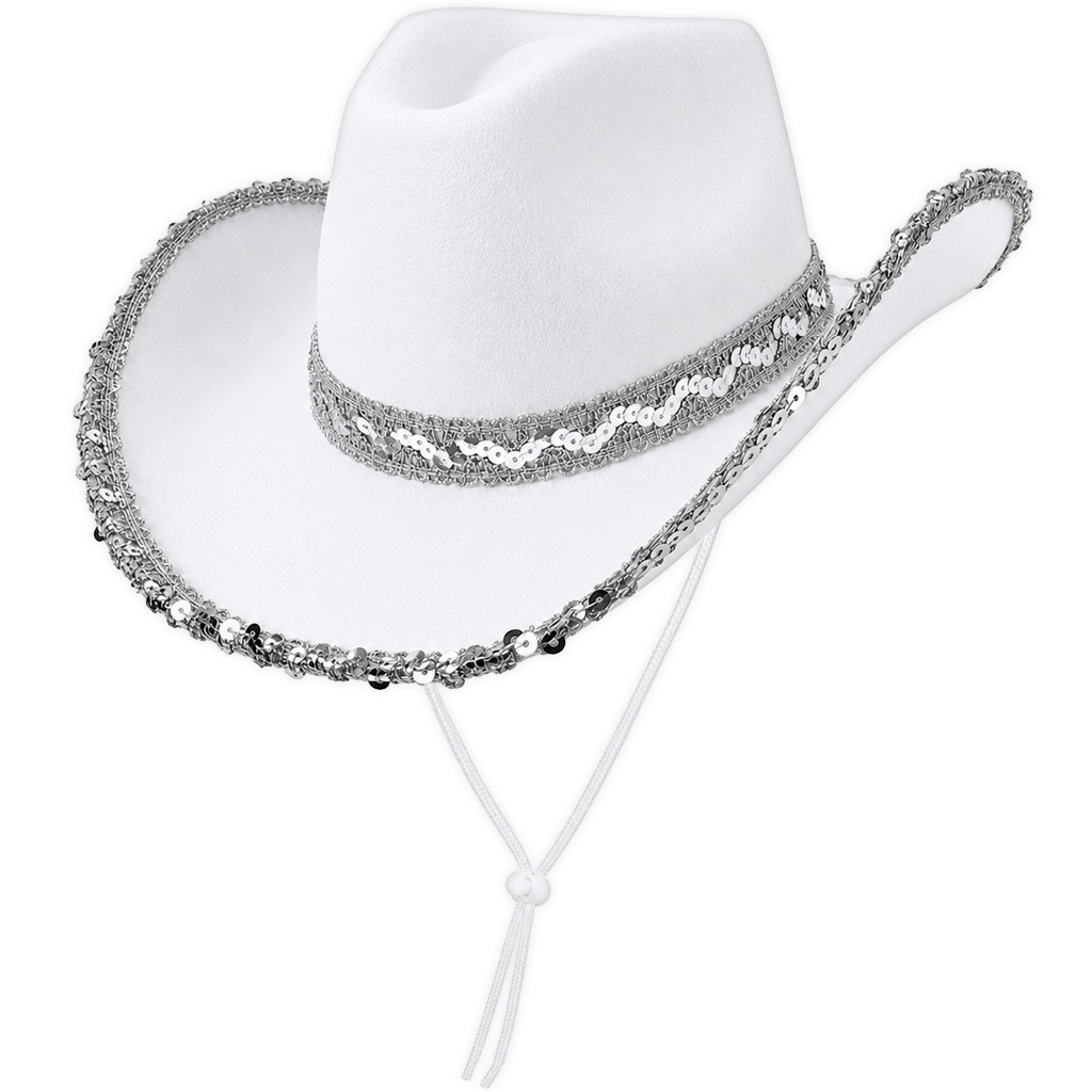 Chapéu Country Branco Feminino de Luxo com Lantejoulas