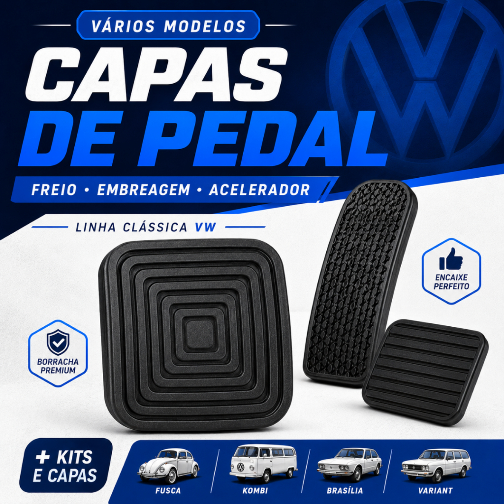 Kit Capa Pedal Fusca Brasília Kombi Freio Embreagem Acelerador Borracha