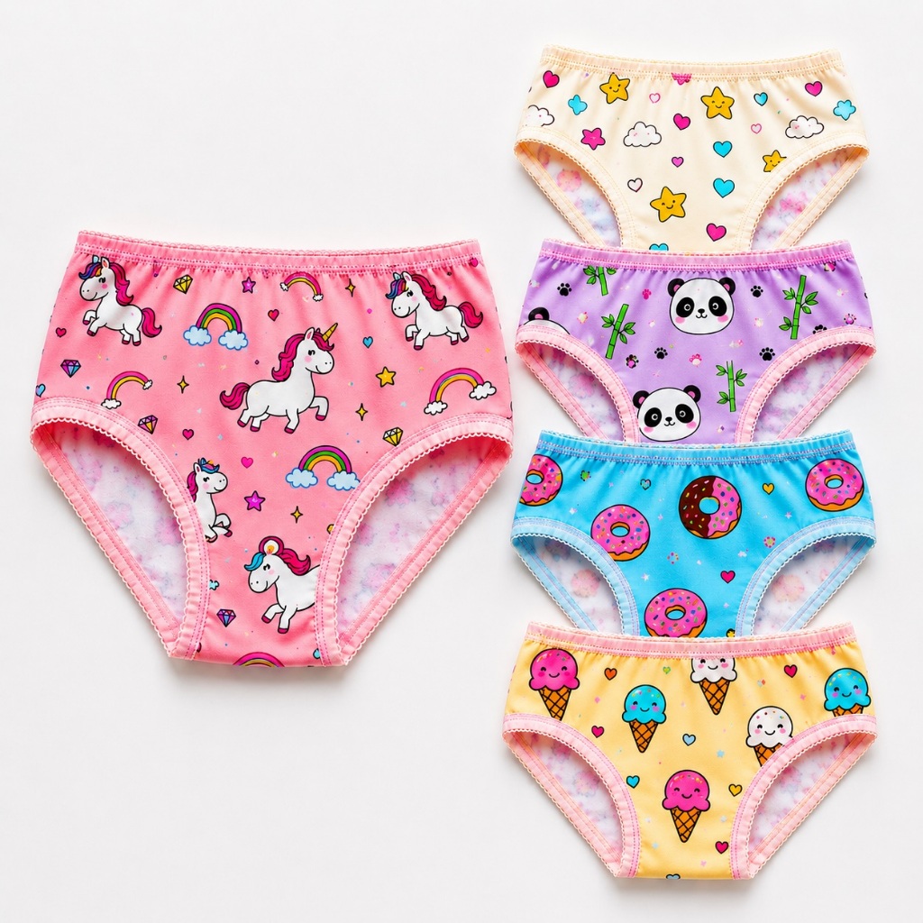 Kit 12 Calcinha Feminina Tanga Infantil Juvenil Algodão Macio Cores Estampas Sortidas Conforto