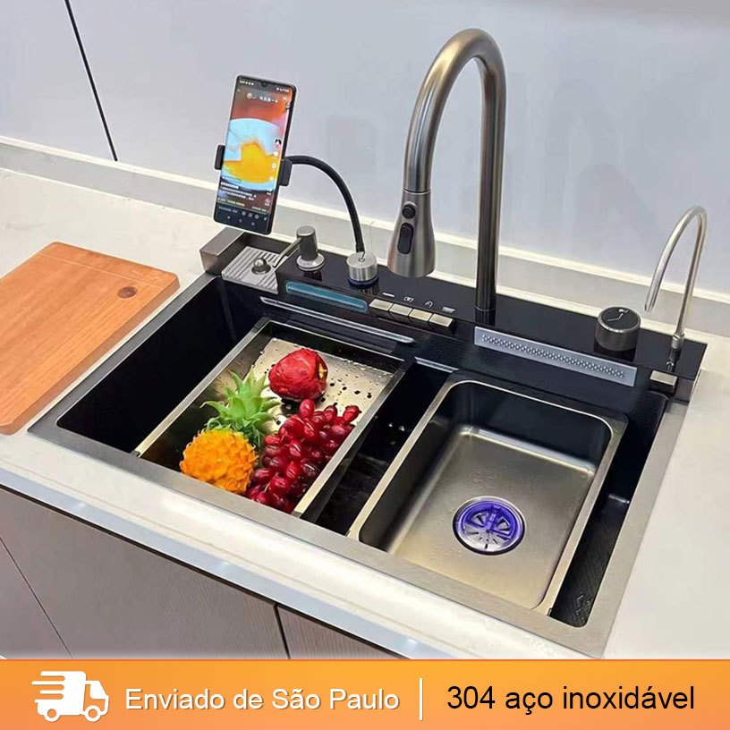 Cuba Gourmet Pia Cozinha Cascata Smart Multifuncional Pia Inox 304 Pia Inteligente Premium Completa