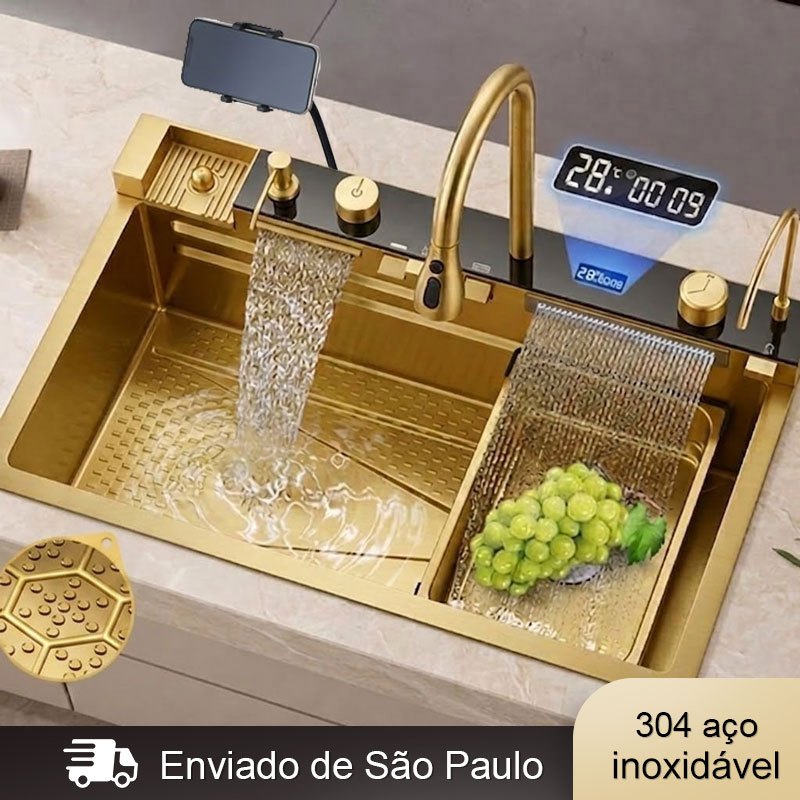 Kit Cuba Cozinha Gourmet Completa Luxo Aço Inox Cinzento Com Acessórios Conjunto De Torneiras 75cm