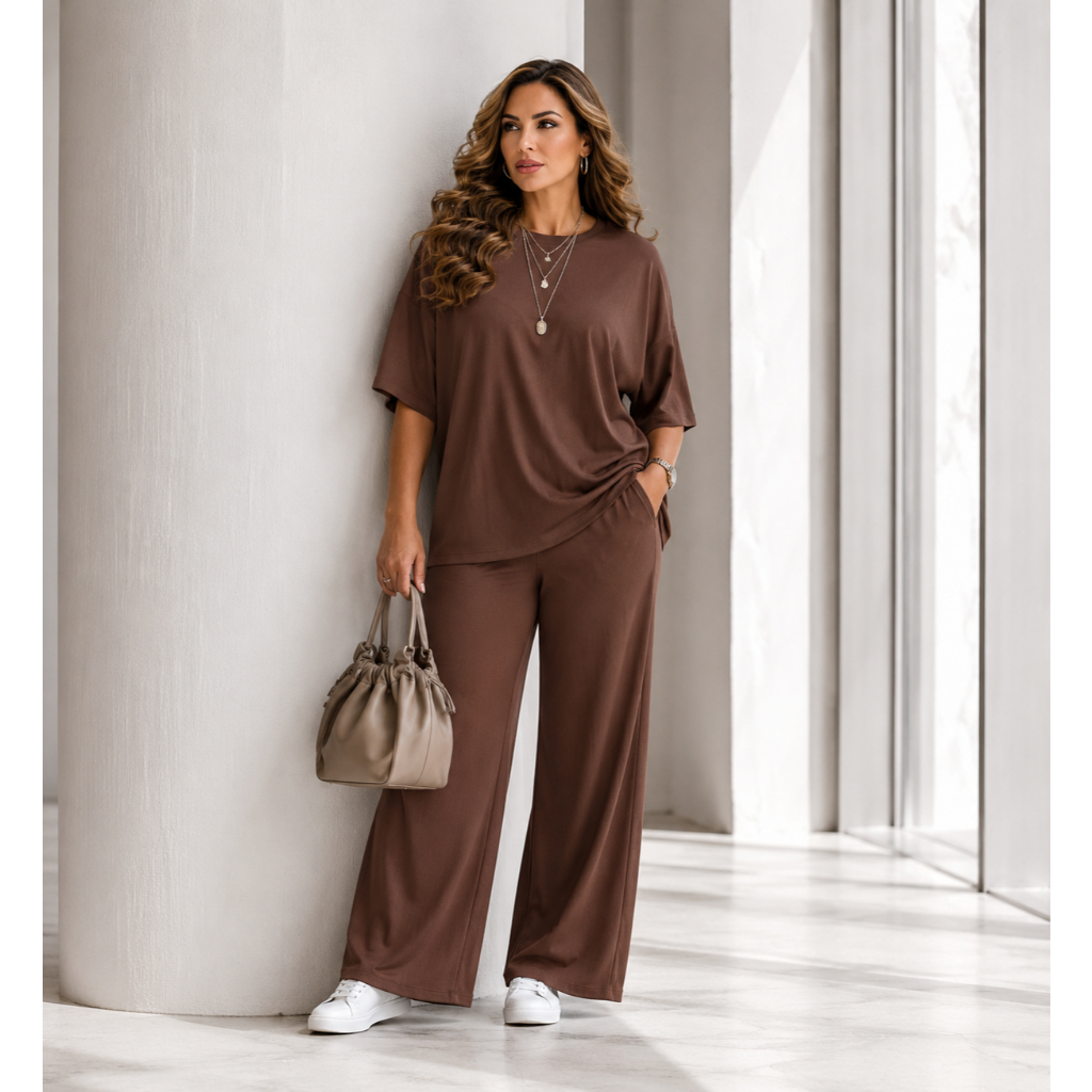 Conjunto Feminino Viscolycra Calça + Blusa Manga curta Casual elegante y confortavel veraõ 2026 — imagem 2 de 2