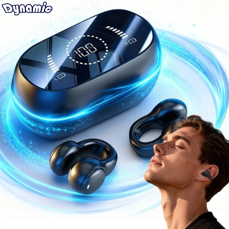 Fone de ouvido de condução óssea com clipe de ouvido sem fio, Fone de Ouvido Bluetooth sem fio LED Display Inteligente