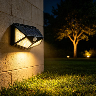 1/2/4 PCS Luminária Parede Solar  100 Leds Com Sensor Jardim Externa Prova D'água