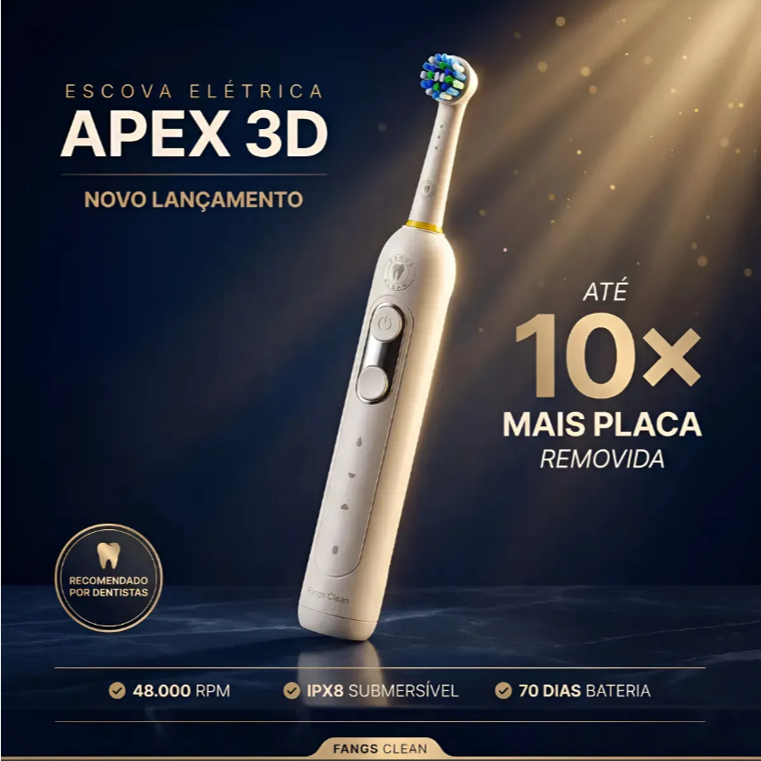 Escova De Dentes Elétrica Recarregável Fangs Clean Apex 3d Rotação 3d Oscilante 48.000 Rpm Compatível Oral-b Ipx8