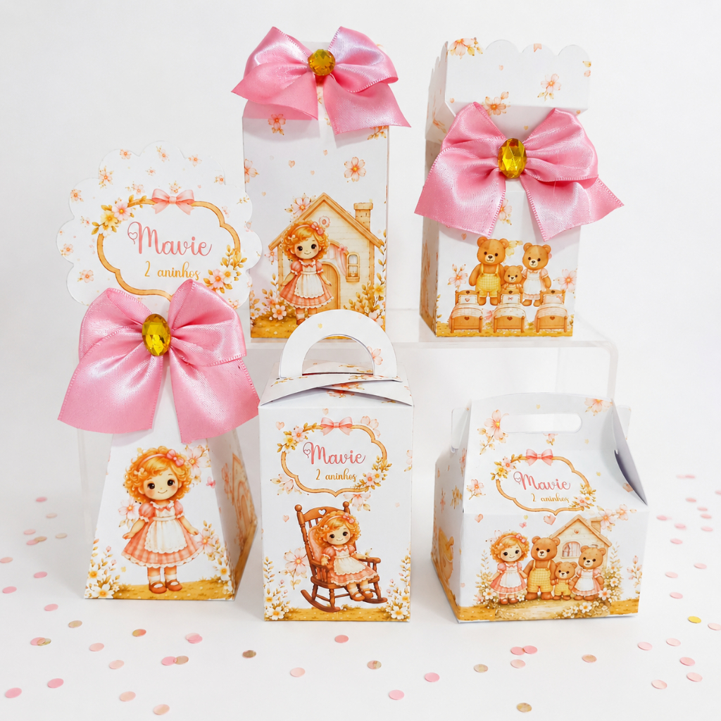 Kit Festa  Cachinhos Dourado Lembrancinhas Caixinhas Personalizadas para Festas PEGUE E MONTE