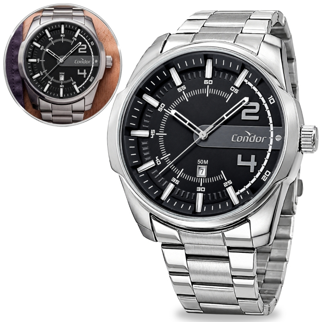 Imagem de Relógio Condor Masculino De Pulso Analógico Esportivo Casual A Prova D'água Quartz Moderno Pulseira Em Aço Inox Original