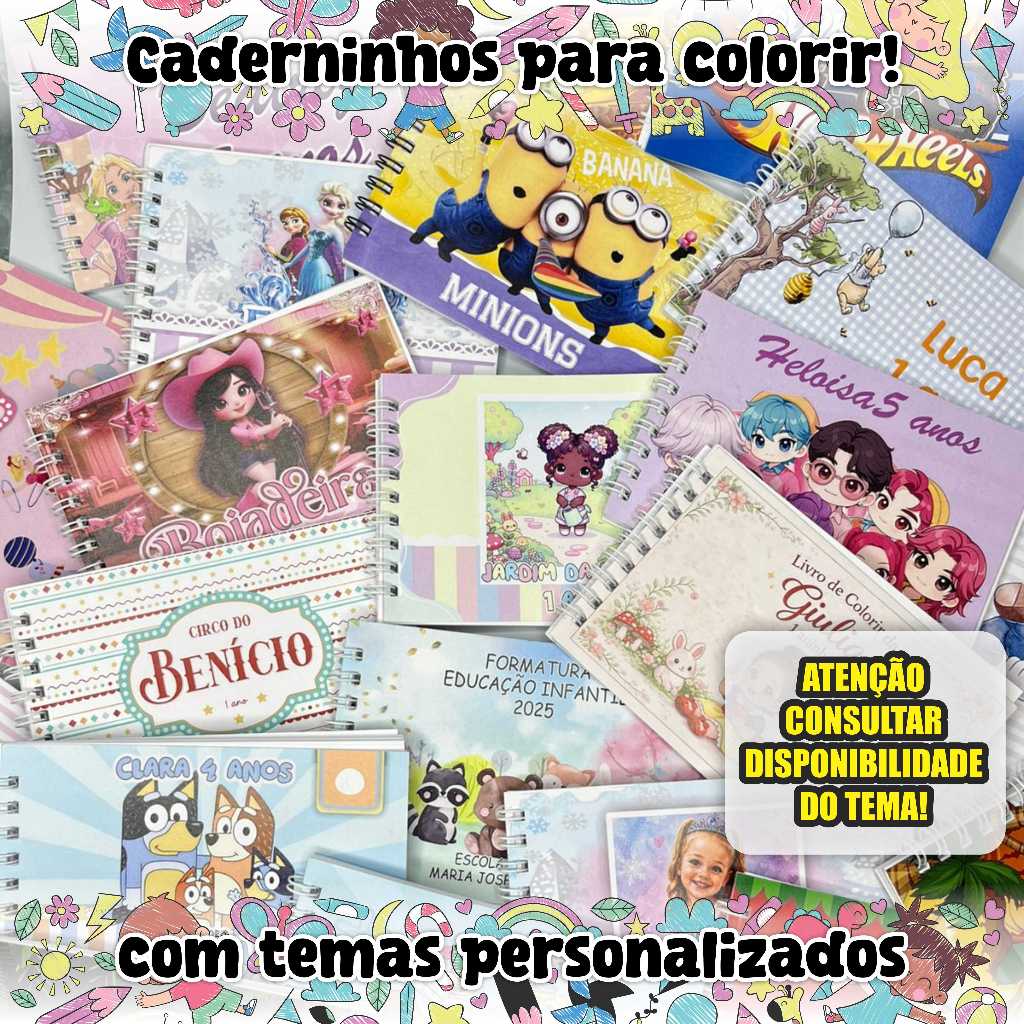 Kit caderno de Colorir Personalizada com Nome | Lembrancinha Infantil
