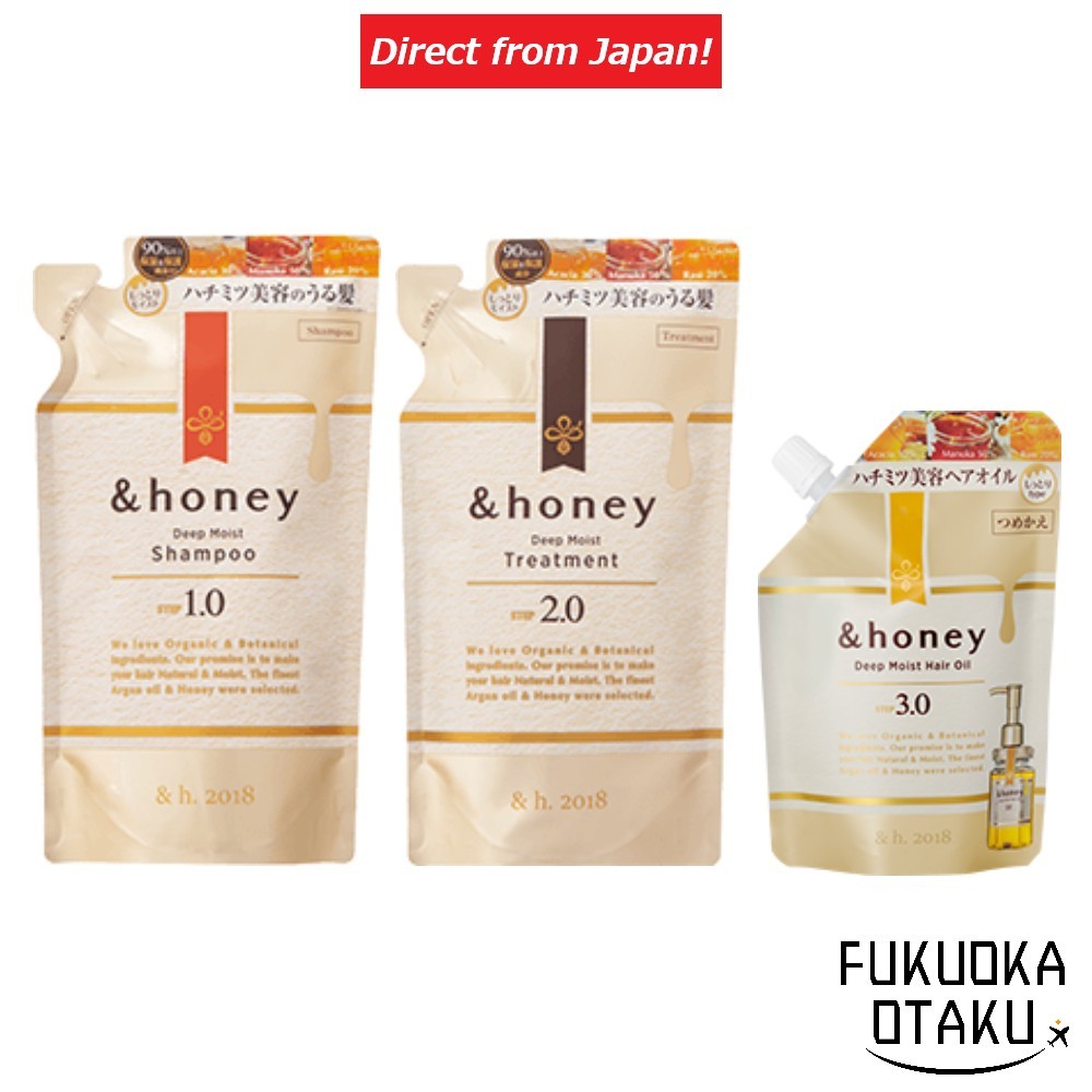 &honey Deep Moist Refil Shampoo 1.0 / Tratamento 2.0 / Óleo Capilar 3.0 | Cuidado Capilar Japonês com Mel e Óleo de Argan | Refill | Envio Direto do Japão