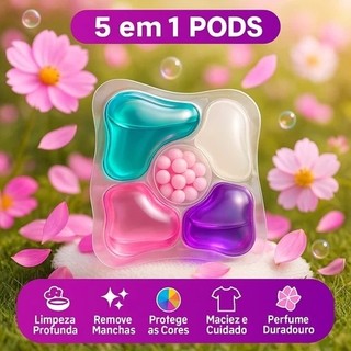 Sabão em Cápsulas 5 em 1 Lava Roupas Concentrado - 12 Unid Perfume Floral Limpeza Profunda Praticidade