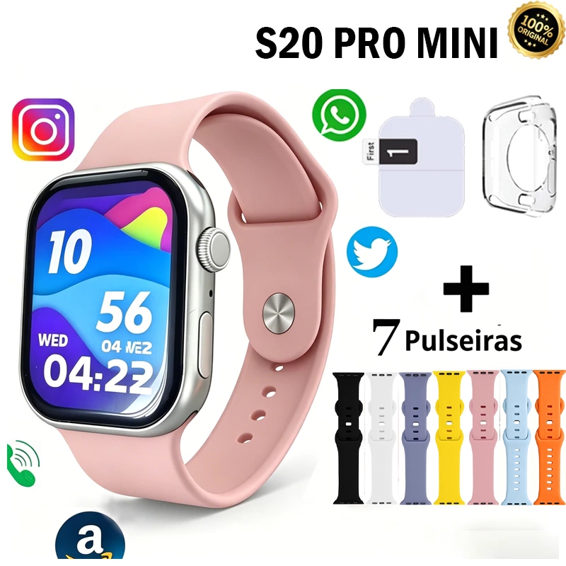 Relógio Smartwatch S20 PRO MINI 38MM Série 10 Bluetooth Call Cardíaca Monitoramento NFC GPS  Chat GPT Esportivo Smartwat