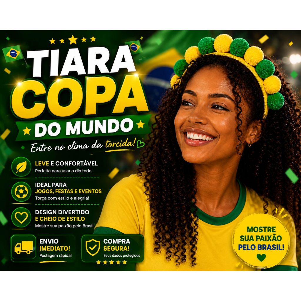 Tiara Brasil Copa do Mundo 🇧🇷 Entre no Clima da Torcida! Leve e Confortável