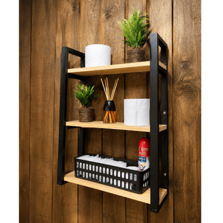 Prateleira Industrial 45cm 3 Nichos em Madeira Pinus Estante Decorativa de Parede decoração moderna