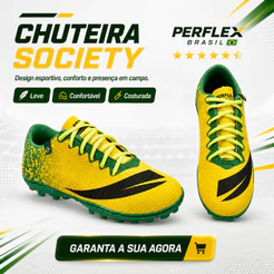 Chuteira Society Adulto e Infantil Perflex Brasil 2026 Colada e Costurada