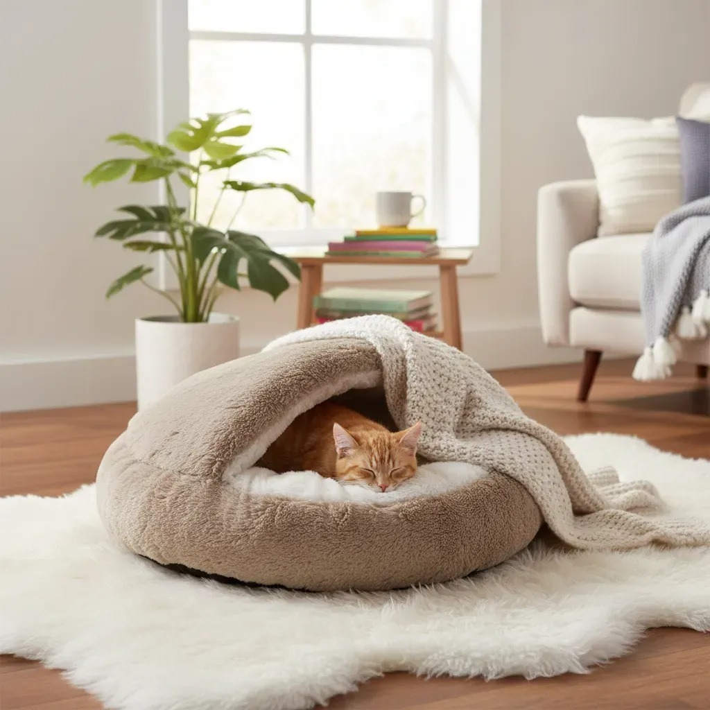 CAMINHA PET NUVEM COBERTA DONUT FECHADA CAMA COM COBERTURA PELUCIA IGLU PLUSH CASINHA  M 50 OU G 60