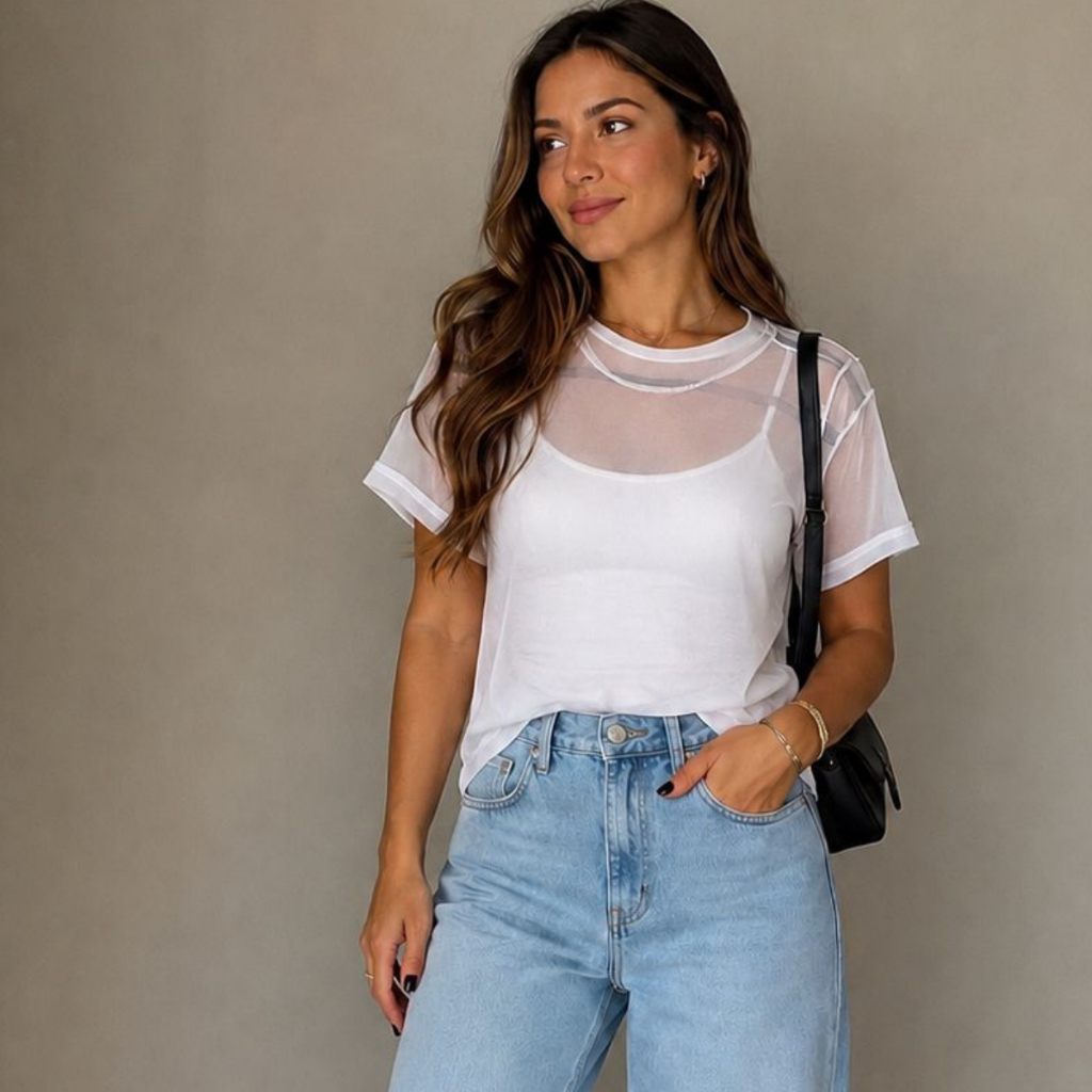 Blusa Feminina Transparente Segunda pele T-Shirt Look Trabalho Blusa para trabalhar confortável Camiseta Basica Trabalho
