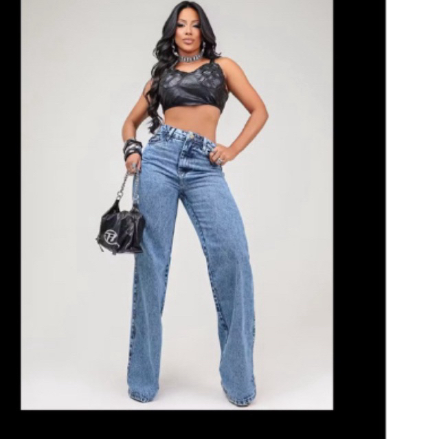 Calça Feminina WIDE LEG Jeans Premium 100% Algodão Pantalona Cintura Alta