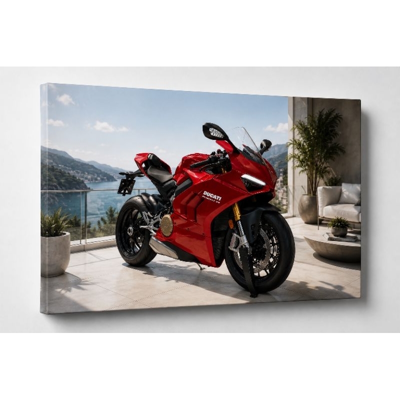 QUADRO DECORATIVO TEMA MOTO DUCATI ESPORTIVA VERMELHA.