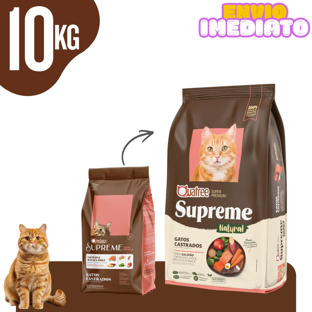 Ração Gatos Castrados Quatree Salmão e Batata Doce Alimento Premium 10kg - Envio Imediato