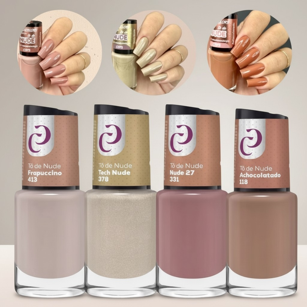 Coleção Luxo Nude com 4 Esmaltes Cora Coleção Tô de Nude:Achocolatado +Frapuccino+Tech Nude+ Nude 27