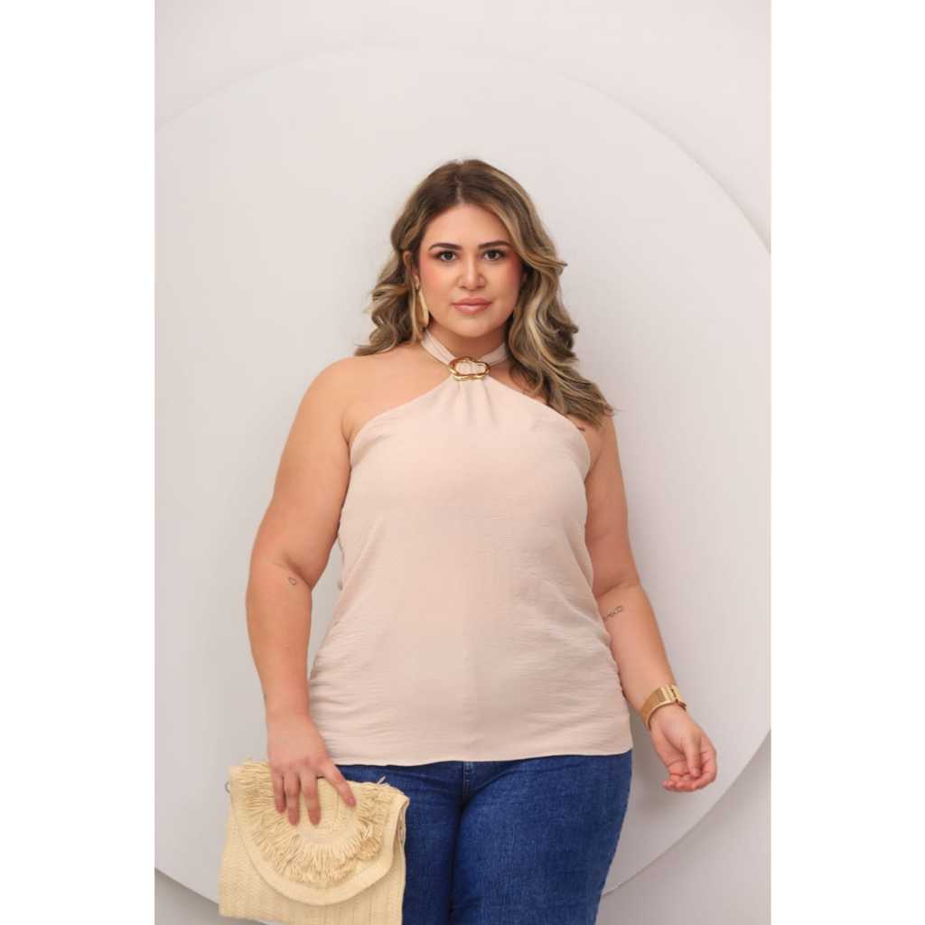 Regata Feminina Plus Size Duna com Argola  Halter Elegante G1 ,G2 e G3