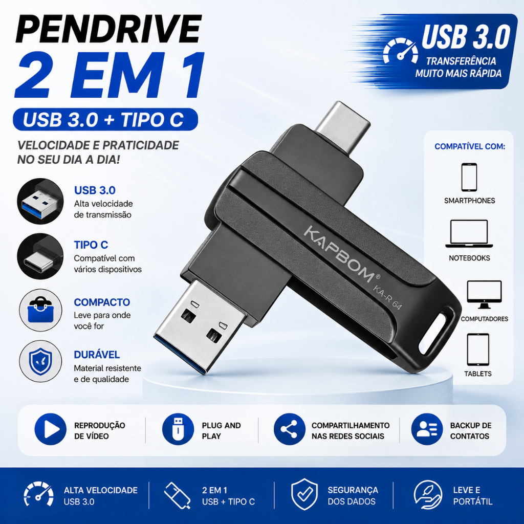 Pendrive 64gb Usb 3.0 Tipo C Metal Plug & Play Android Versá